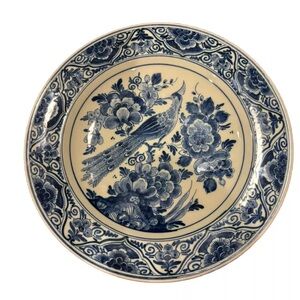 Delft Royal Blue Peacock Plate 9” Holland 1957 RARE With Original Sticker